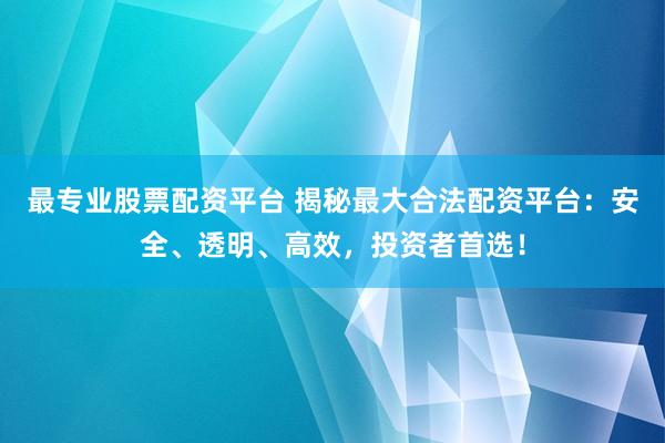 最专业股票配资平台 揭秘最大合法配资平台：安全、透明、高效，投资者首选！