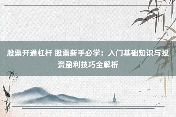 股票开通杠杆 股票新手必学：入门基础知识与投资盈利技巧全解析